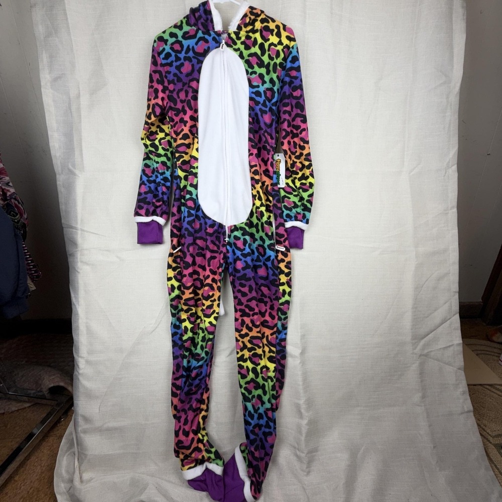 Tipsy‎ Elves Jumpsuit Womens Small Multicolor 90s Leopard Fleece Hooded Costume